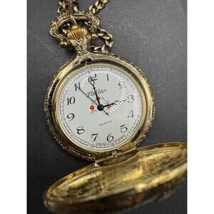 Vintage Stellar Quartz Swiss Parts Hong Kong Manual Wind Pocket Watch Gold Tone